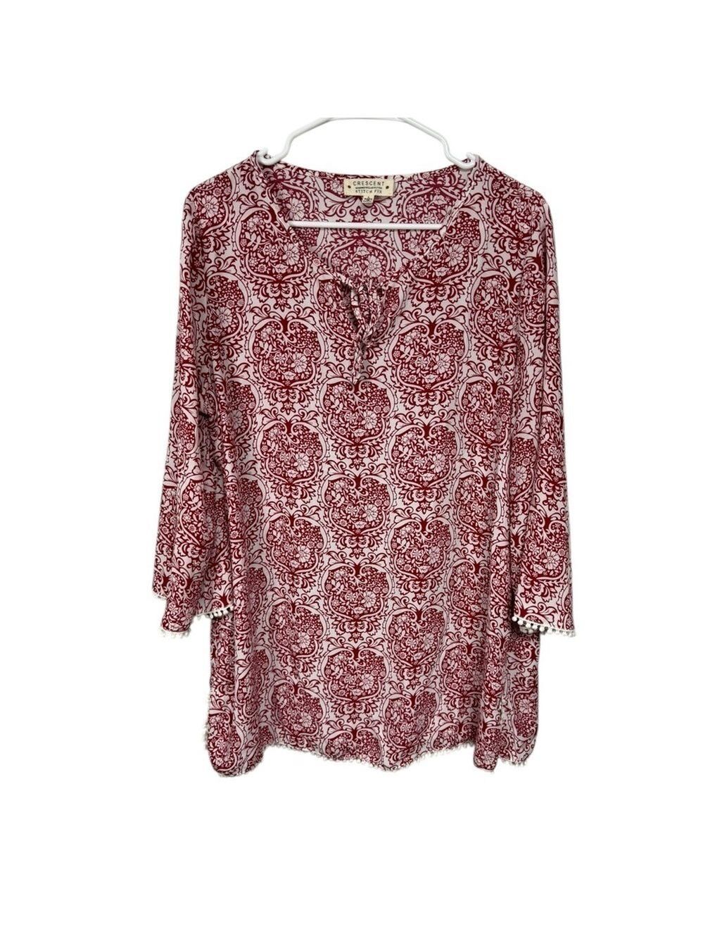 Crescent Stitch Fix Red Paisley Tunic Large 3/4 Sleeve